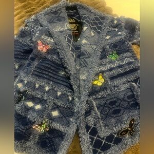 Johnny Was Kids Blue Textured Jacket with Butterfly Details